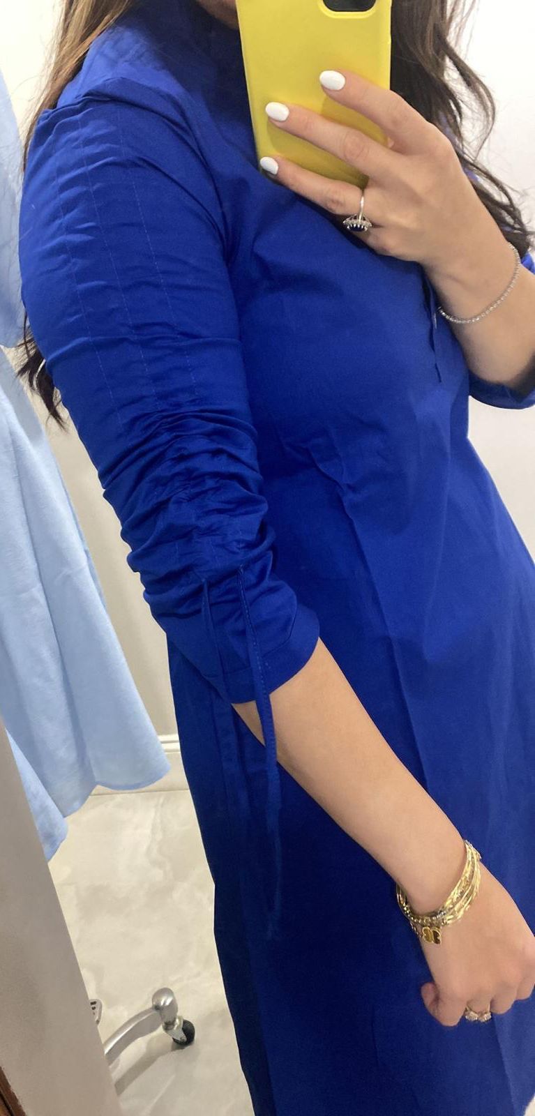 Ruched 100% Cotton Dress in Royal Blue