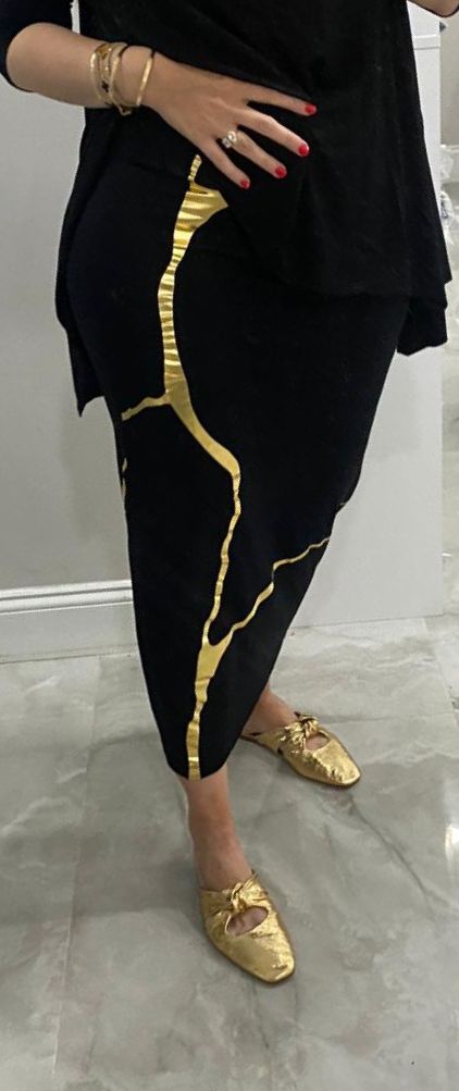 Sachie Kintsugi Skirt in Black & Gold