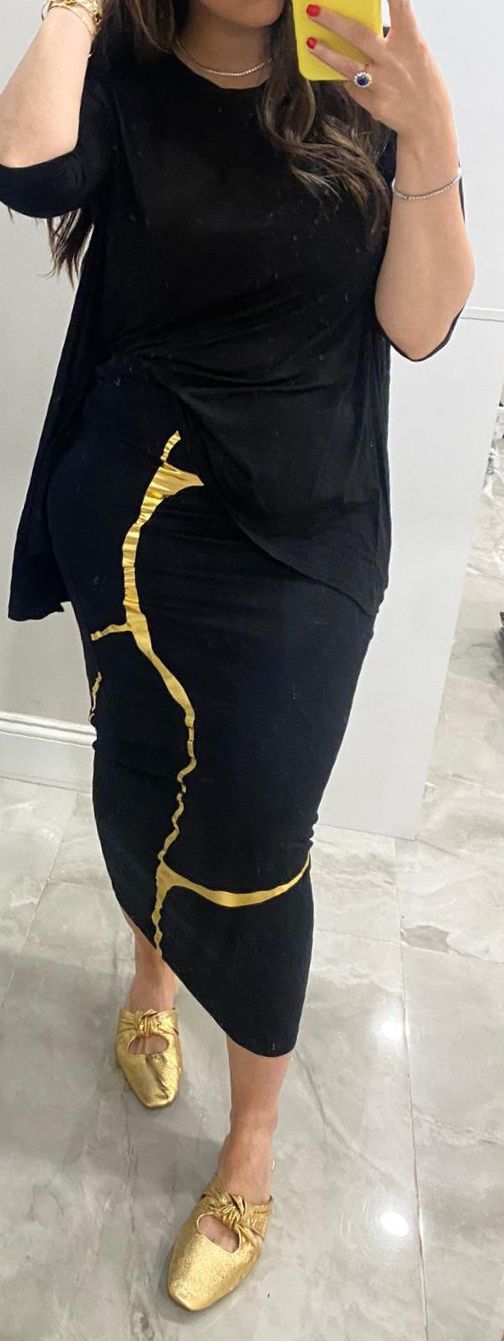 Sachie Kintsugi Skirt in Black & Gold
