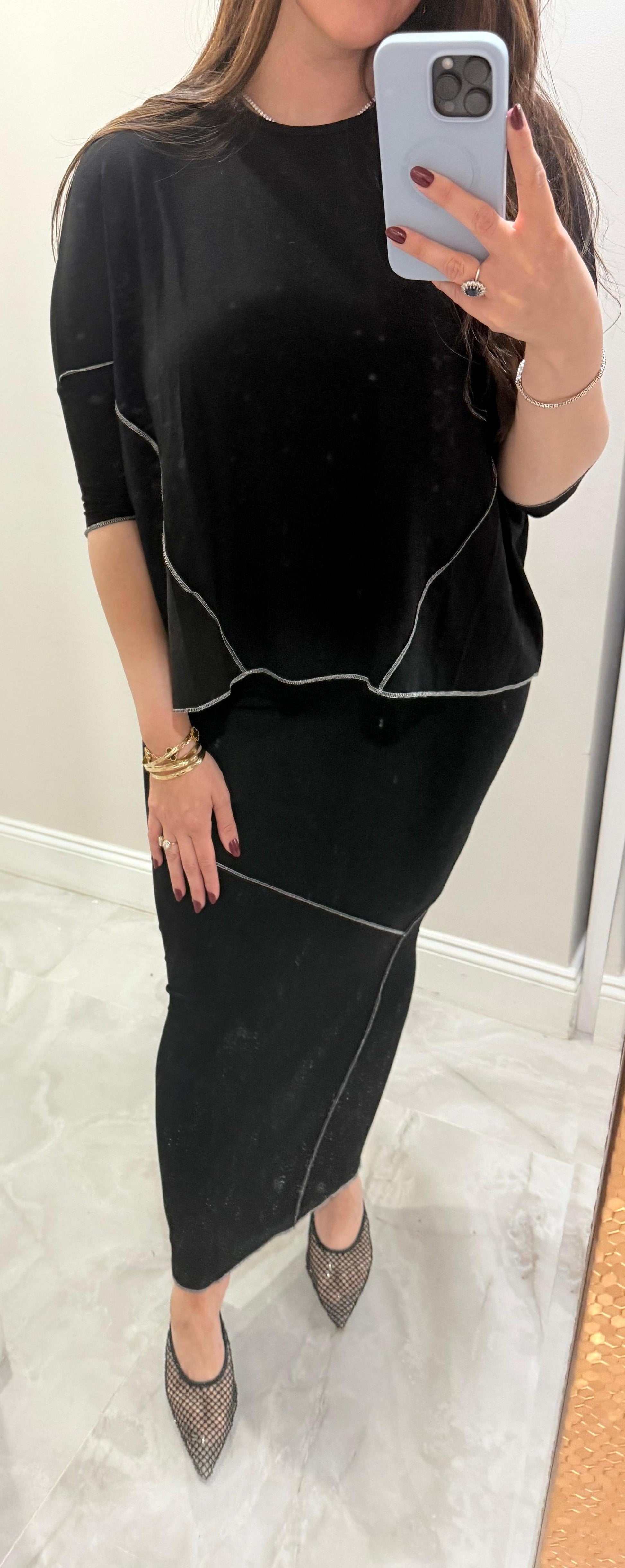 Hana Top- Black Silver Trim