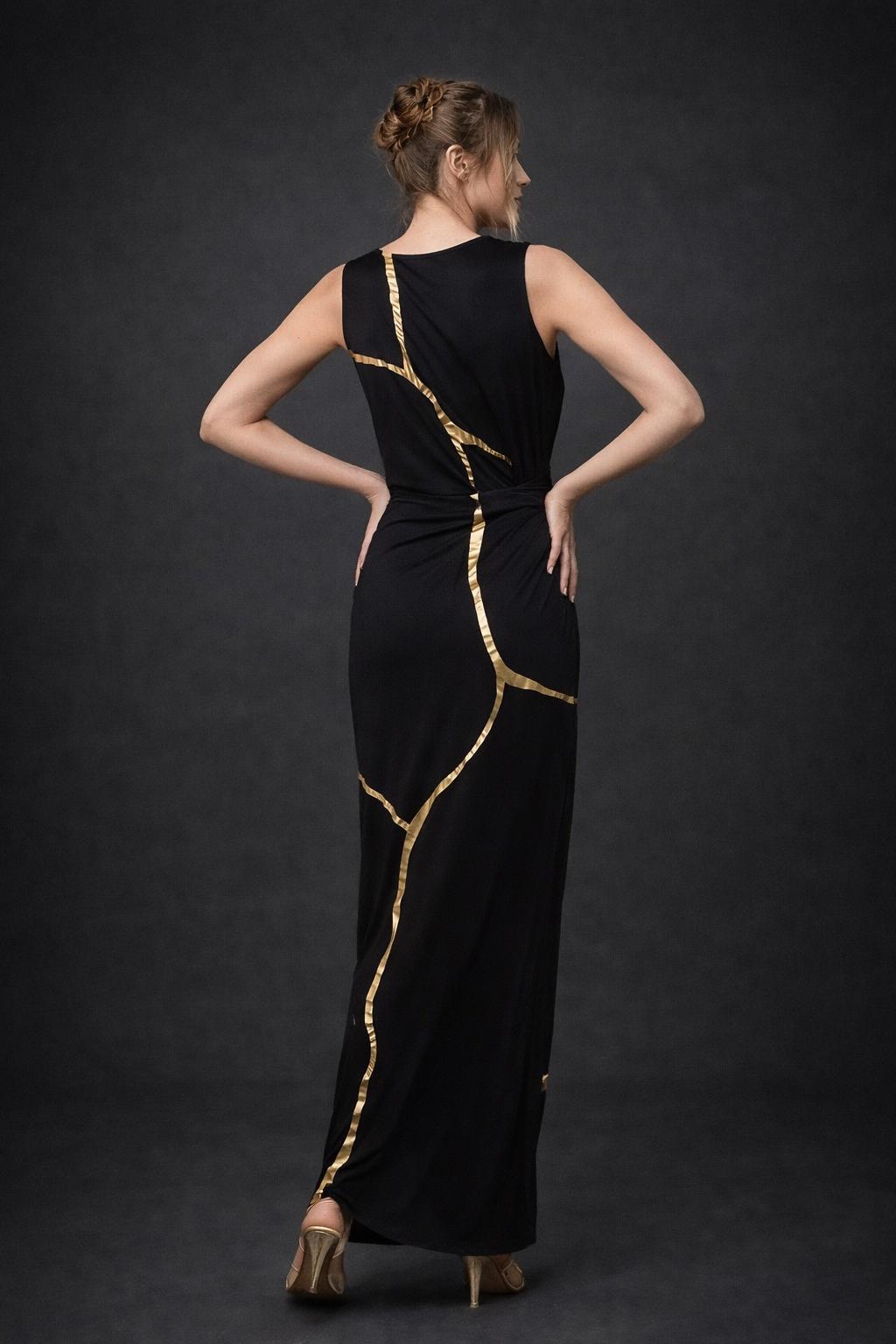 Black & Gold Kintsugi Sleeveless 3-Way Maxi