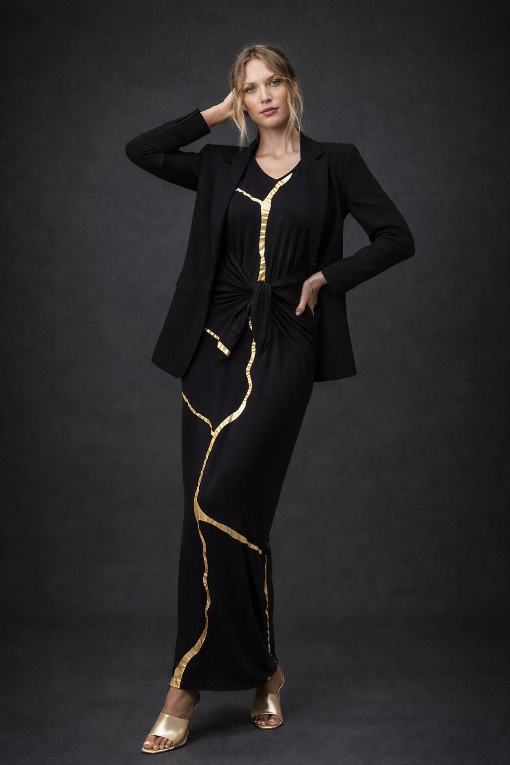 Black & Gold Kintsugi Sleeveless 3-Way Maxi