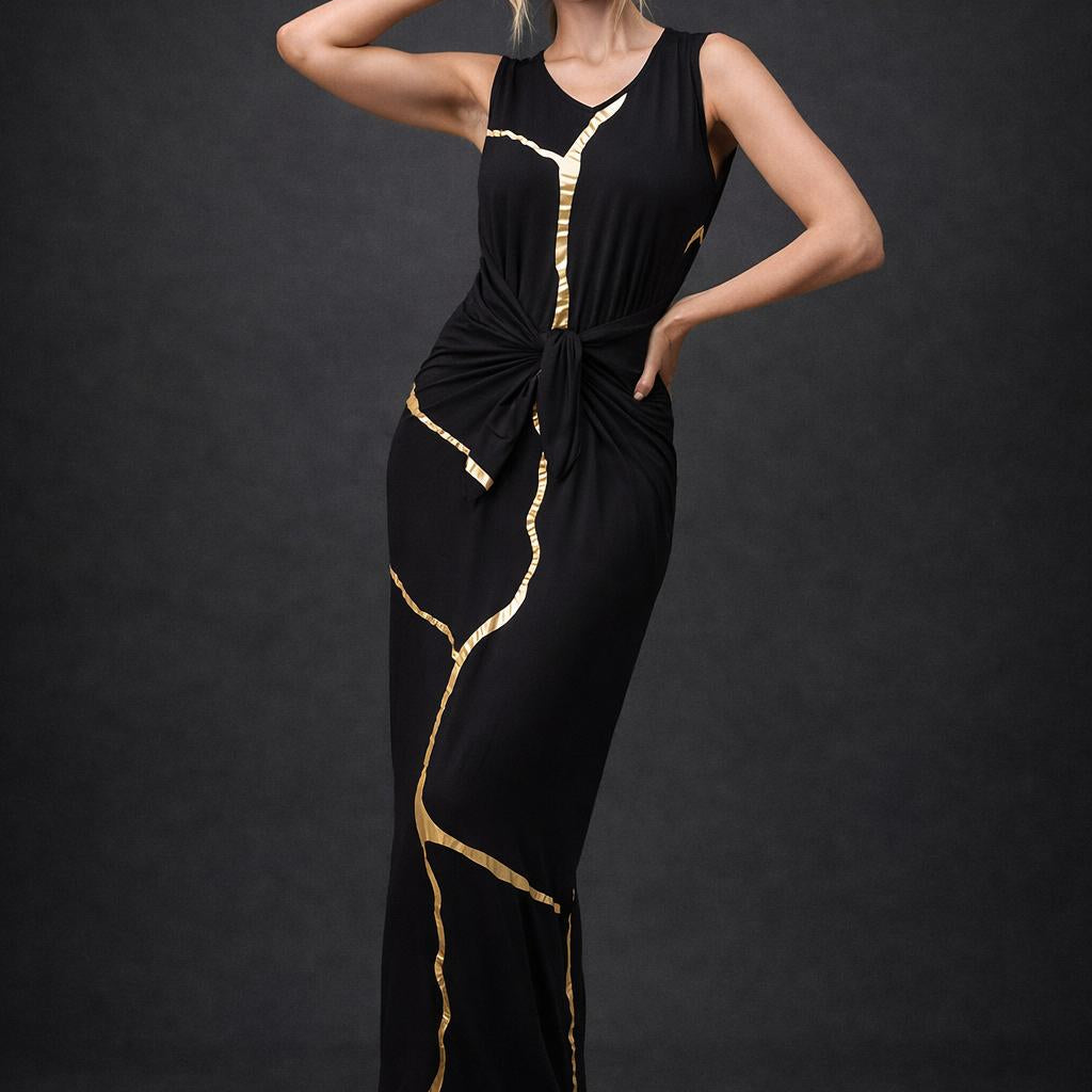 Black & Gold Kintsugi Sleeveless 3-Way Maxi