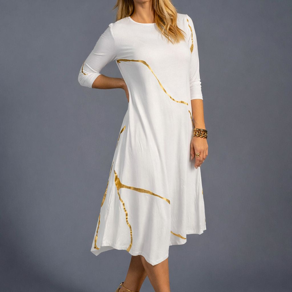Hikari Cloud White And Gold Foil Kintsugi Dress *Limited Edition*