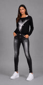 Hand Painted Denim Skinny Jeans Pants- Gold- Final Sale Silver