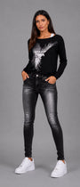 Hand Painted Denim Skinny Jeans Pants- Gold- Final Sale Silver