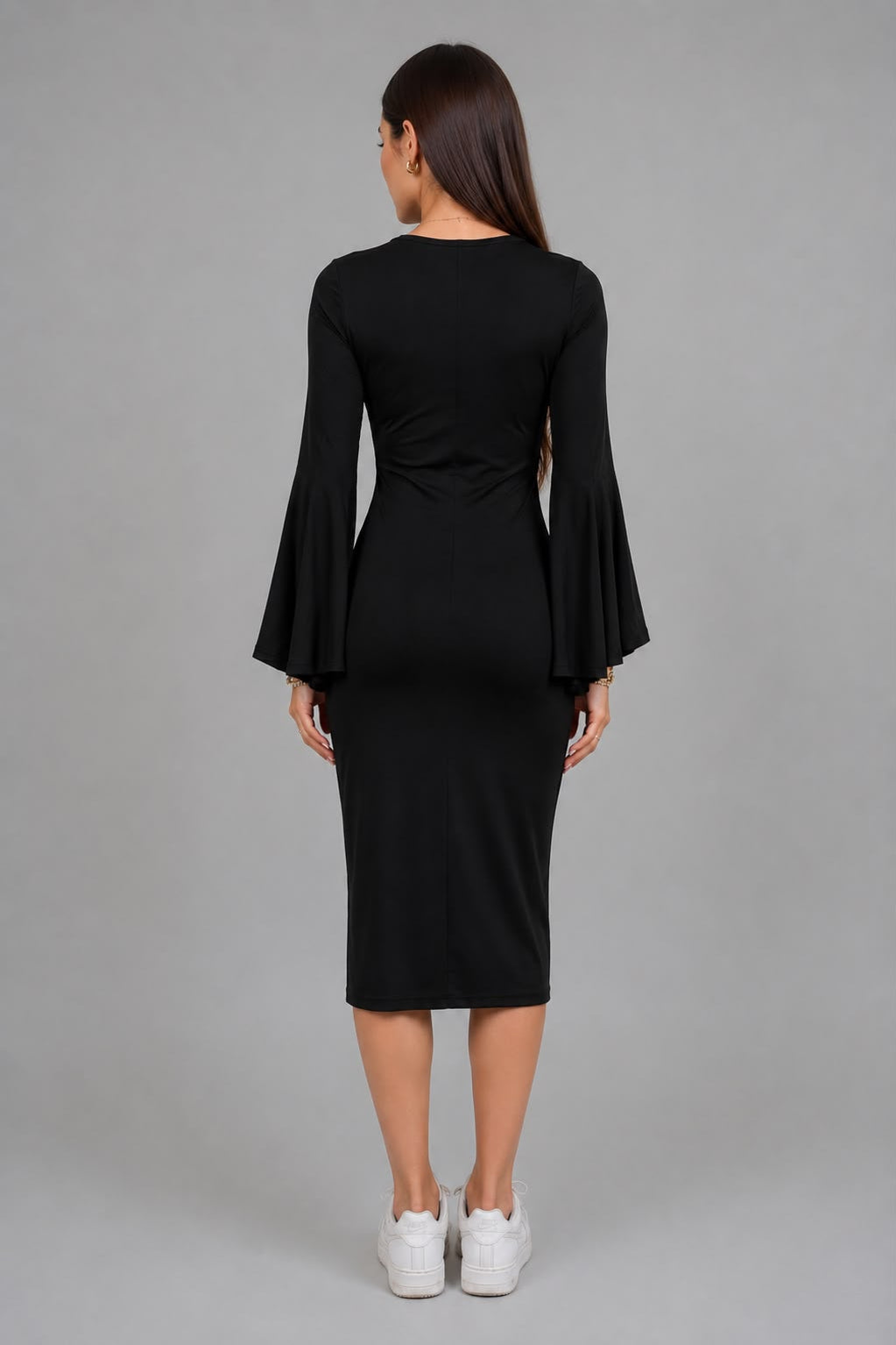 Slit Bell Sleeve Dress -Black - Final Sale