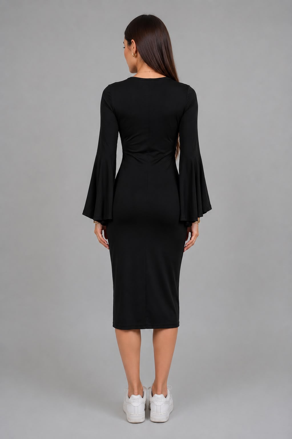 Slit Bell Sleeve Dress -Black - Final Sale