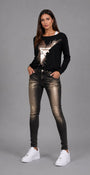 Hand Painted Denim Skinny Jeans Pants- Gold- Final Sale Gold