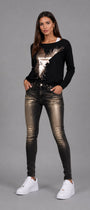 Hand Painted Denim Skinny Jeans Pants- Gold- Final Sale Gold