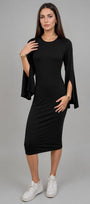 Slit Bell Sleeve Dress -Black - Final Sale