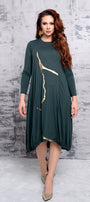 Nobu Dress (Viscose) Pine Green with Gold Foil