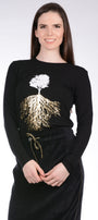 Tree T-Shirt in Black and Gold Foil Long Sleeves