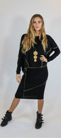 Black Etsu Metallic Gold Trim Skirt