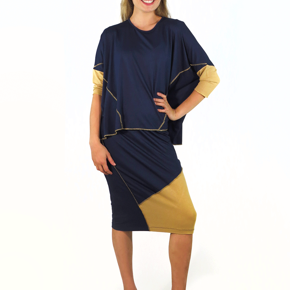 Etsu Skirt  In Navy & Camel