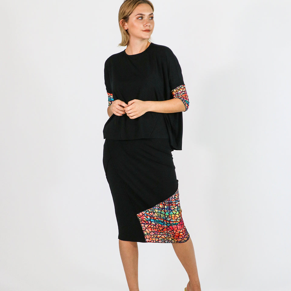 Etsu Pencil Skirt in Black Watercolor
