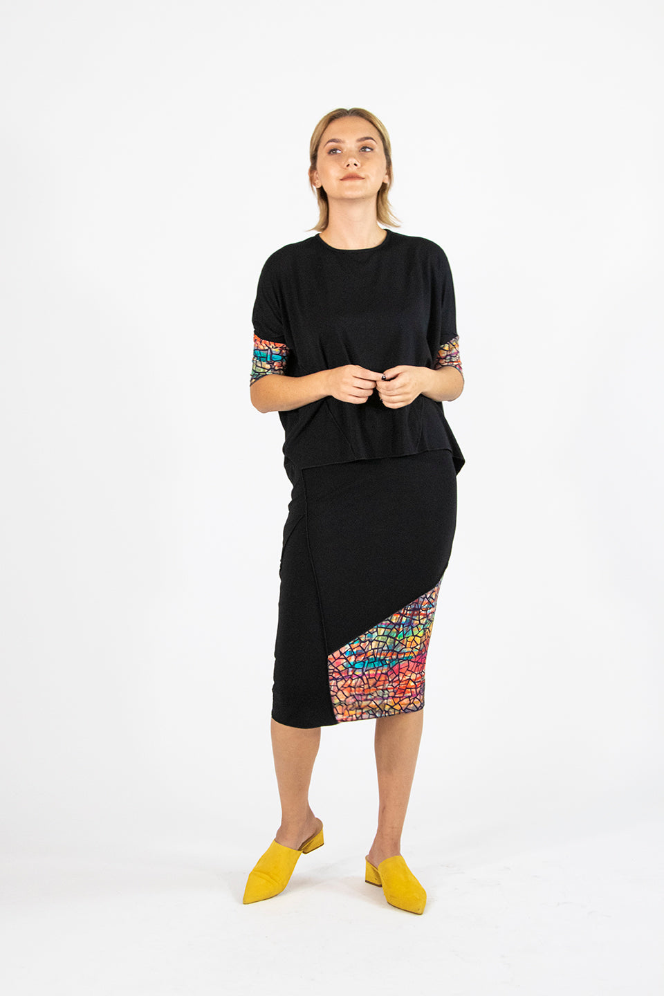 Etsu Pencil Skirt in Black Watercolor