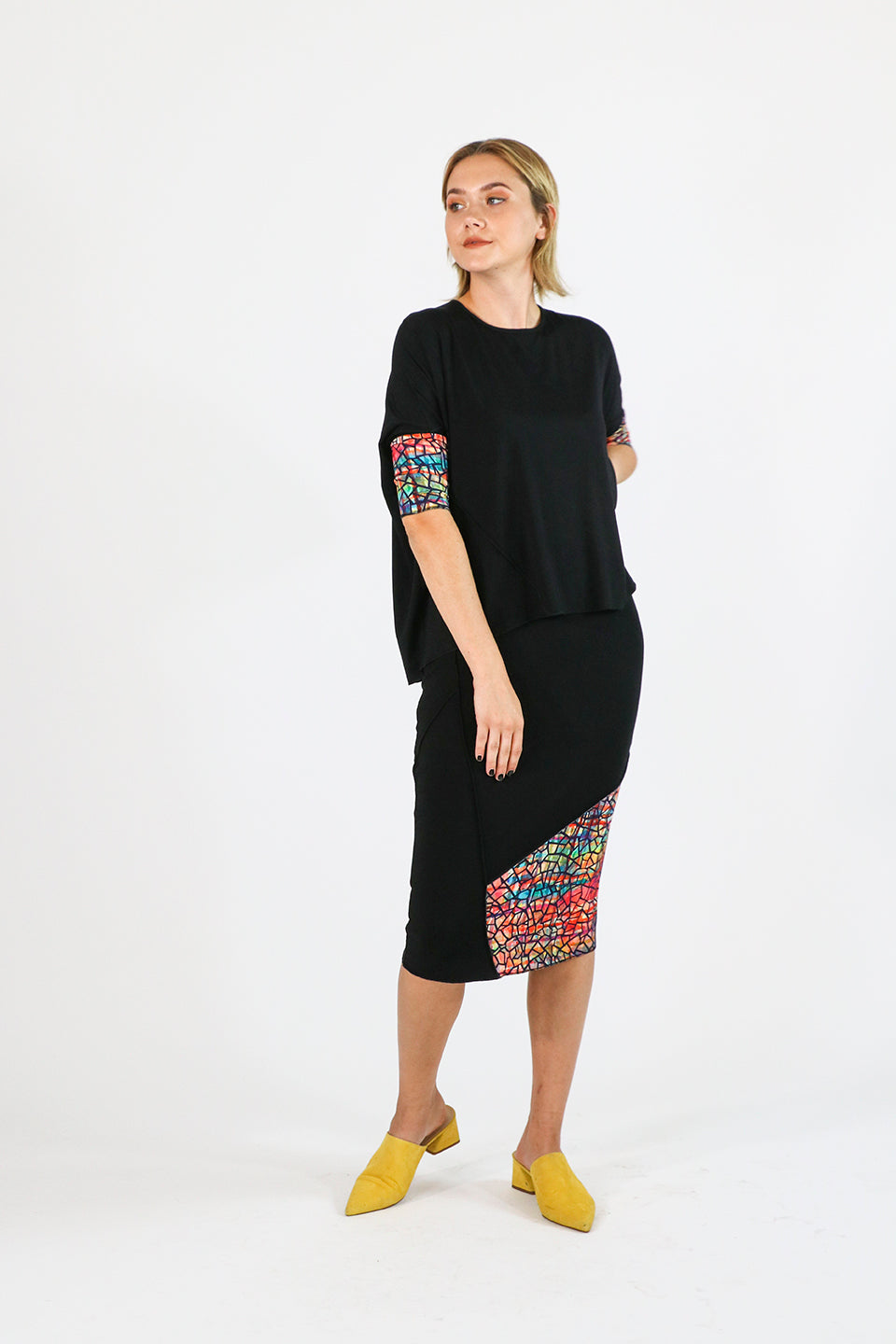 Etsu Pencil Skirt in Black Watercolor