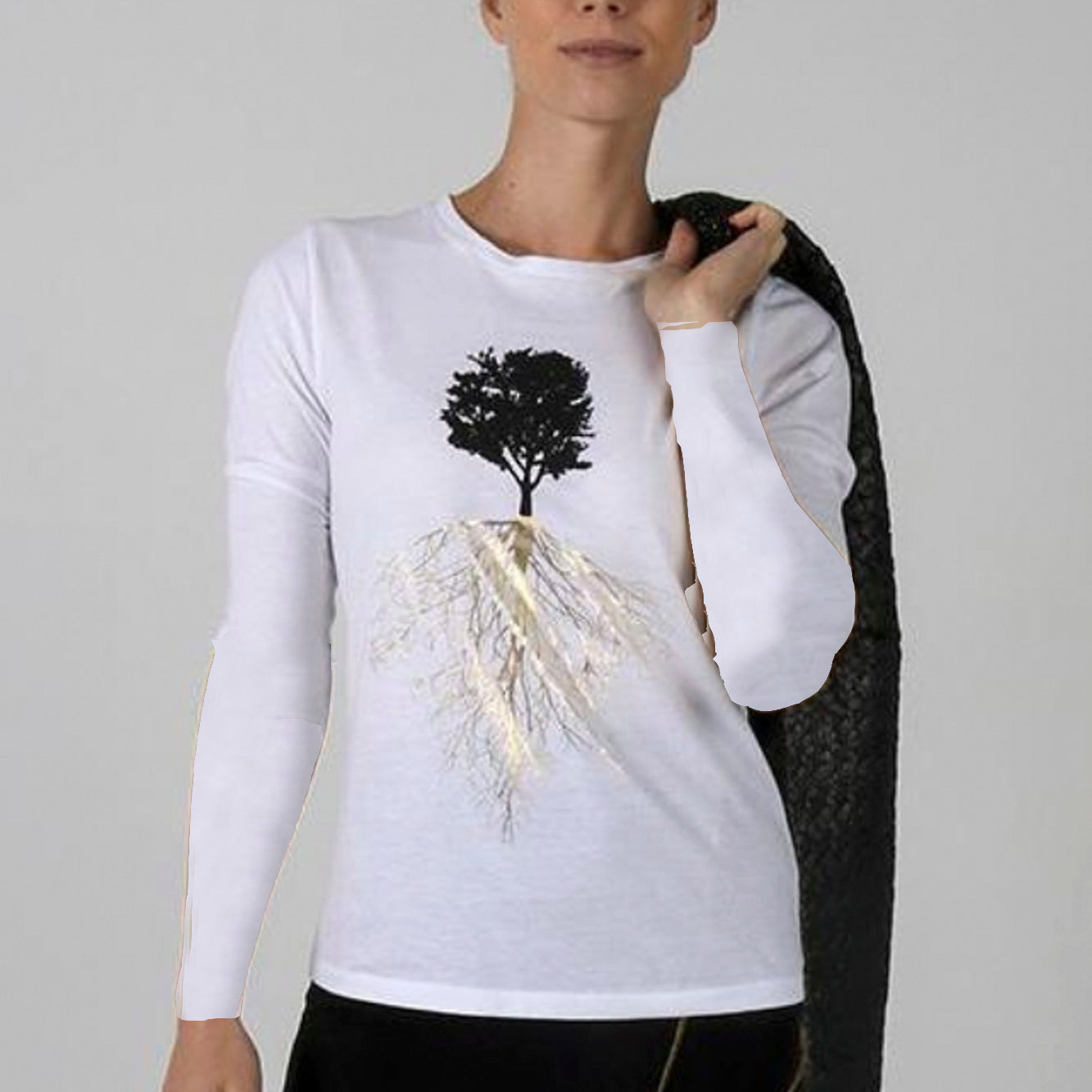 Off White Tree T-Shirt with Gold - Long Sleeves